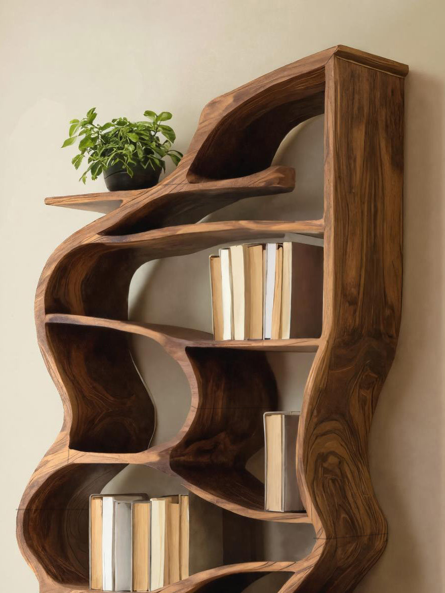 Handcrafted Sculpted Bookshelf With Organic Design For Living Room Or Office