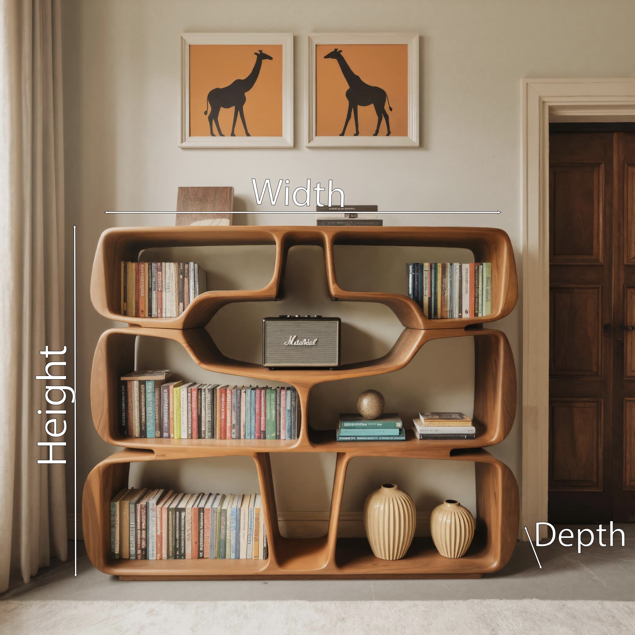 Modern Sculptural Bookshelf With Organic Curves For Living Room